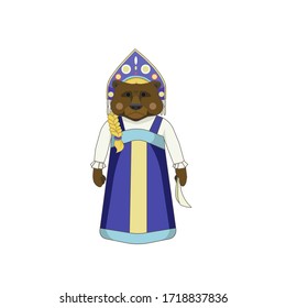 There is a symbol of Russia in traditional women’s pinafore dress with a head-band made as a vector illustration to make prints, stickers, décor or elements of design or using as an original art.