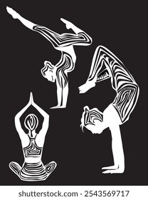 There are three interesting yoga poses to be made into a vector collection.