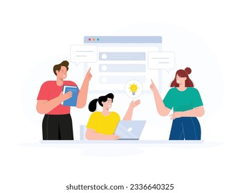 there are three students discussing the lesson and watching online videos discussing formulas and giving each other input so that their homework can be completed soon
flat design, vector illustration