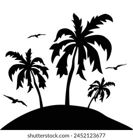 There are three trees on an hill whit birds not IA