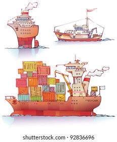 There are three type of a ships: the ocean liner, the tugboat and the bulker.
Editable vector EPS v9.0