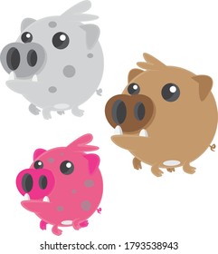 
There are three wild boars with unique skin colors seen jumping together over the field