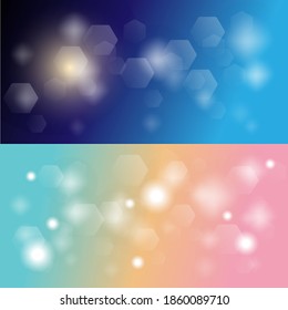 There two bokeh backgrounds. The first one is bokeh on the blue shades color background and another one is bokeh with pastel background, light blue, yellow, pink