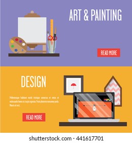 There are two different types of creativity: design and art&painting. You can use paint, brush, ruler, scissors and easel in art&painting and computer apps in design.