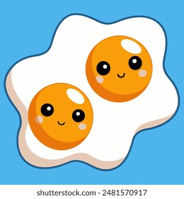 There are two eggs with faces placed against a blue background