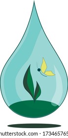There are two leaves with butterfly in the drop as sumbol nature and life