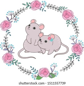 There are two little mice in the wreath