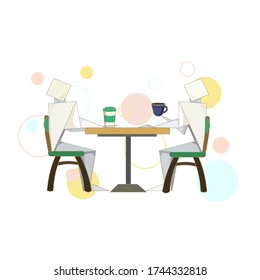 Hay dos personajes de papel en Origami tomando café sobre fondo blanco aislado que se hace como ilustración vectorial para impresiones, postales o usando como arte conceptual para el Amor y la Cita.