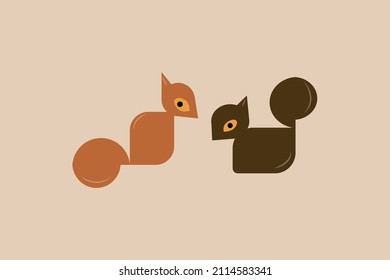 There are two squirrels in the illustration, vector. Wall stickers, poster, banner design, wall art. Minimal background.
