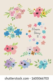 There are various flower illustrations. Ideal for editing greeting cards, party invitations, posters, tags, and sticker kits.Vector