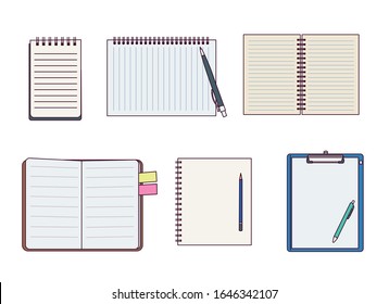 There are various kinds of notes spread out and there is a pen. hand drawn style vector design illustrations. 