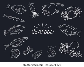 There are various seafood line art. 