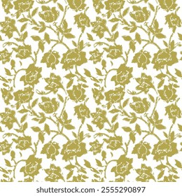 there is a wallpaper or fabric pattern with a floral pattern in yellow. the pattern is arranged in a repeating motif with yellow flowers and leaves on a white background
