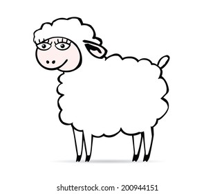 There is a white smiling sheep.