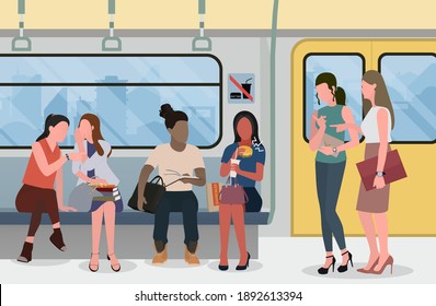 There was a woman eating fast food on the train. Both with prohibitions sign. Make the train people look upset. We should therefore follow the rules.