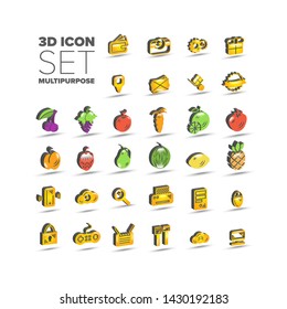 Theree dimensional multipurpose icon set with shadows
