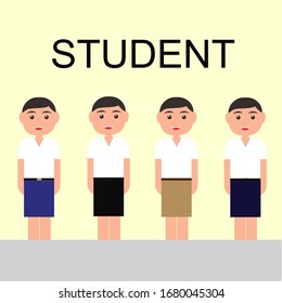 There're four students in uniform standing in a line.There're probably elementary school students or junior high school students or high school students in Asia.