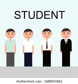 There're four students in uniform standing in a line.There're probably junior high school students or high school students in Asia.