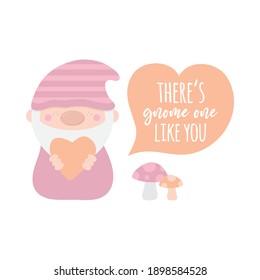 Es gibt Gnome wie du, Vektorgrafik. Cute gnome bezaubernde Valentinstag Grußkartenzeichnung, Design.