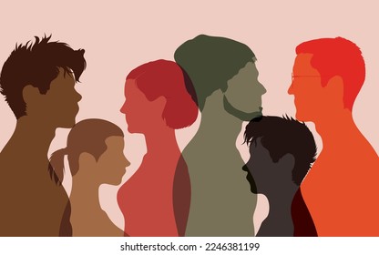 There's a group of isolated coloured people talking. Everyone's talking to each other. Discussions or comparisons between friends. Conference - Shutterstock ID 2246381199