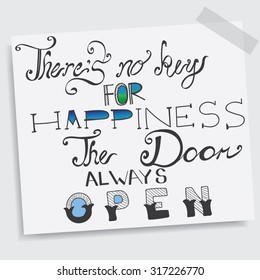 There's no key for happiness. The door always open. Inspirational motivation quote design background. Creative Vector Typography Concept.