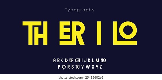 Therilo modern alphabet, cutting-edge digital font for dynamic tech logo, powerful headline, advanced typography. Vector typeset