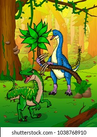 Therizinosaurus on the background of forest.