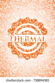 Thermal abstract orange mosaic emblem with background