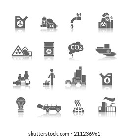 Thermal air and water toxic chemicals power plants hazardous pollution black abstract icons set isolated vector illustration