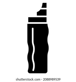 Thermal bottle with a flap for safe drinking. Thermos for hot and cold drinks of convenient shape. Vector icon, glyph, isolated
