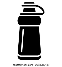 A thermal bottle with a hinged lid for safe drinking outside. Thermos for hot and cold drinks. Vector icon, glyph, isolated