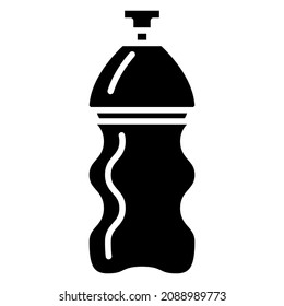 A thermal bottle with a protective flap against overflow. Shaped beverage bottle.Vector icon, glyph, isolated