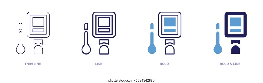 Icono de cámara térmica en 4 estilos diferentes. Línea delgada, línea, negrita y línea negrita. Estilo duotono. Trazo editable.