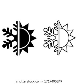 Thermal and cold resistant vector icon. Snowflake and sun illustration sign. Heat and frost symbol.