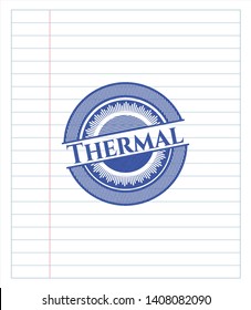 Thermal emblem draw with pen effect. Blue ink. Vector Illustration. Detailed.