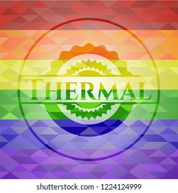 Thermal emblem on mosaic background with the colors of the LGBT flag