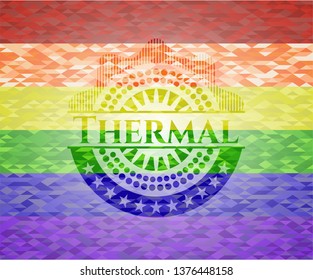 Thermal emblem on mosaic background with the colors of the LGBT flag