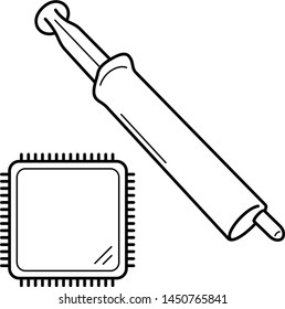 Thermal grease for CPU. Vector outline icon isolated on white background.