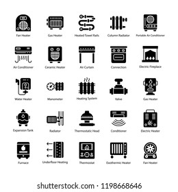 Thermal Heating Glyph Vector Icons