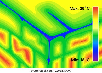 Thermal image of concrete blocks corner in home vector illustration