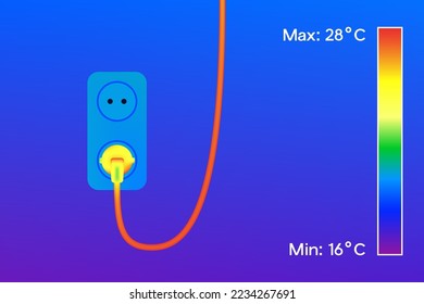 Thermal image of electric socket and wire in house vector illustration