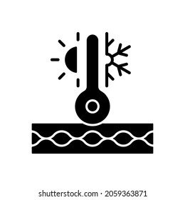 Thermal insulated fabric feature black glyph icon. Fiber property for extreme conditions. Fiber ability to notice warmth. Silhouette symbol on white space. Vector isolated illustration