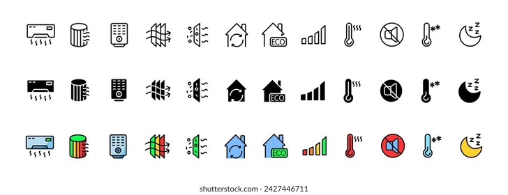 Thermal insulation icon collection. Linear, silhouette and flat style. Vector icons