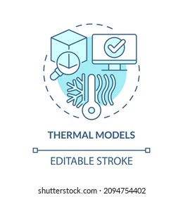 Thermal models turquoise concept icon. Measuring thermal processes abstract idea thin line illustration. Isolated outline drawing. Editable stroke. Roboto-Medium, Myriad Pro-Bold fonts used