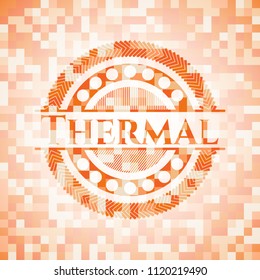 Thermal orange mosaic emblem with background