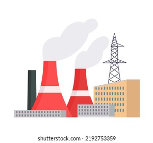 Thermal power industrial station. Manufacture building, pipes with smoke vector illustration