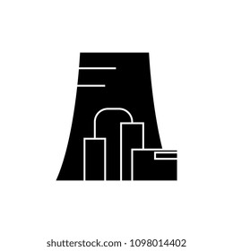 Thermal power plant black icon concept. Thermal power plant  vector sign, symbol, illustration.