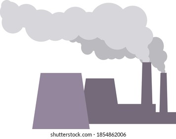 Thermal power plant isolated on white background. Industrial production buildings with chimneys and dirty smoke. The problem of environmental pollution, industrial air pollution. Flat infographics.