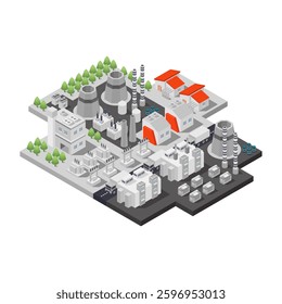 Thermal power plant isometric in vector