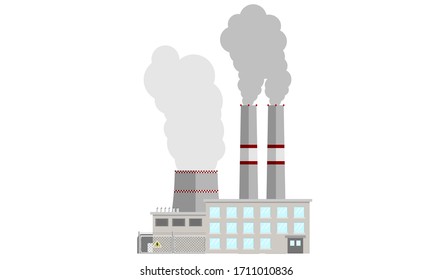 Thermal power station. Flat style vector illustration. System with power lines, smokestack, generator and ooling tower